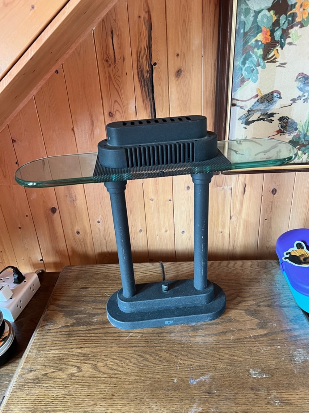 Modern Black Two-Post Table Lamp with Glass Accent